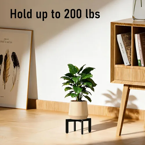 Miniatura 6 de Soporte para plantas de interior, soporte de metal resistente con forma de cruz con patas ajustables para suelos irregulares, fácil montaje