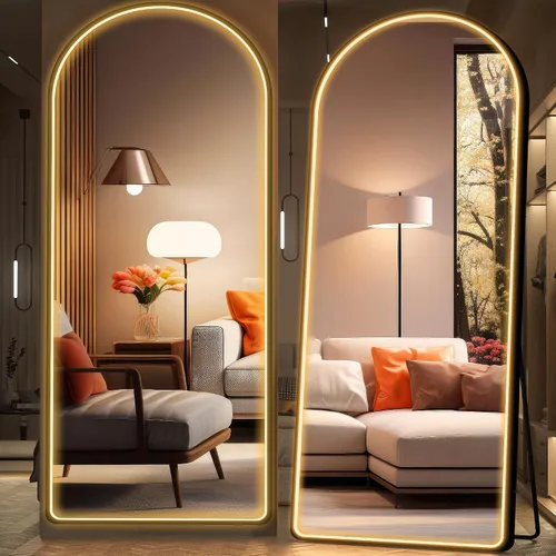 Miniatura 13 de Hasipu Espejo de Cuerpo Completo de 55" X 18" con Luces, Espejo LED de Cuerpo Completo con Marco Blanco en Arco y 3 Temperaturas de Color y Brillo