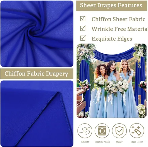 Miniatura 5 de FANPROMS Cortinas de gasa para arco de boda, 2 paneles de 18 pies, cortinas de gasa transparente para ceremonia, 6 yardas, tela drapeada para arco