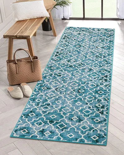 Miniatura 28 de Moynesa Alfombra marroquí lavable de 2 x 3 pulgadas, pequeña, azul, para cocina, baño, suave, antideslizante, de pelo bajo, moderna, geométrica