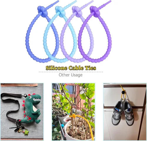 Miniatura 5 de 20 bridas de silicona reutilizables para cables, organizador de cables de silicona reutilizables, correas para cables, ataduras multiusos