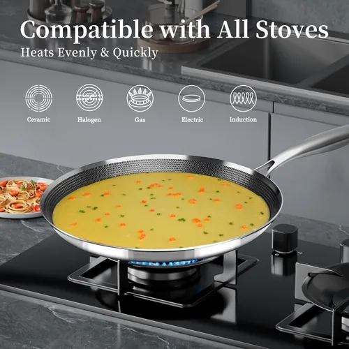 Miniatura 6 de Innerwell Sartén antiadherente para crepas de acero inoxidable de 11 pulgadas, con revestimiento de panal de abeja, sartén plana para tortillas