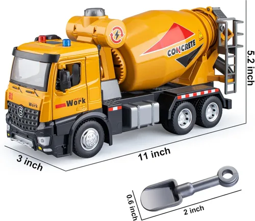 Miniatura 4 de HAPYAD - Camión mezclador de cemento con cabina de metal, gran camión de construcción con luces, sonidos y piezas móviles de trabajo, vehículos