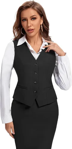 Miniatura 2 de Foucome Traje de vestir formal de negocios ajustado regular para mujer, chaleco con botones