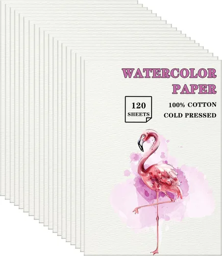 Silunkia 120 hojas de papel de acuarela 100% algodón de 8.5 x 11 pulgadas para pintar, papel blanco pesado prensado en frío de 140 libras/10.58