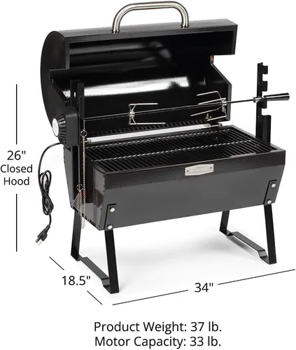Miniatura 2 de Parrilla con espetón y asador rotisserie Ash & Ember de 4W, capacidad nominal de 33 LB, asador horizontal ajustable para barbacoa a carbón al aire