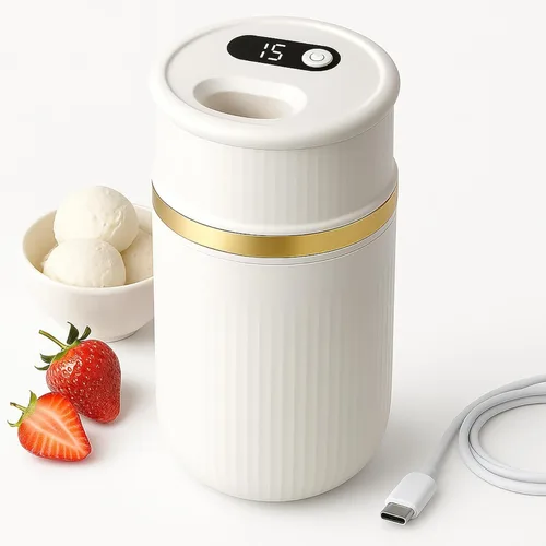 USB-C Rechargeable Portable Ice Cream Maker 0.4 Qt,Cordless Gelato, Sorbet & Frozen Yogurt Machine, Mini Homemade Dessert Maker for Couples, Dorm
