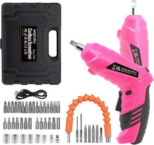 Miniatura 7 de Pequeño destornillador eléctrico, mini juego de taladros, destornillador inalámbrico recargable de 3.6 V con 47 puntas de controlador, herramienta
