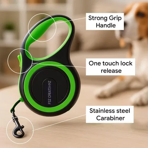 Miniatura 4 de Correa retráctil para perro, correa de nailon resistente no masticable de 16.4 ft con gancho giratorio de 360°, bloqueo de un solo toque, mango