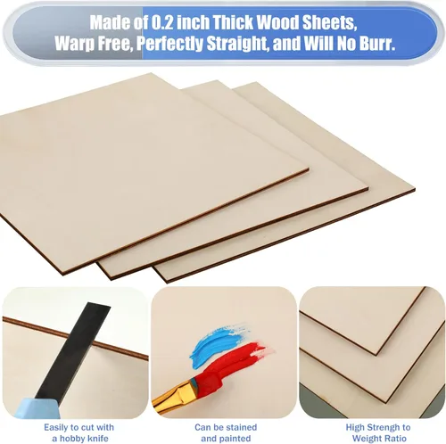 Miniatura 3 de Paquete de 16 hojas de madera contrachapada de tilo de 12 x 12 x 1/5 pulgadas a 0.197 in de grosor, tableros de madera contrachapada de tilo