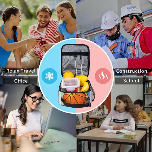 Miniatura 9 de Lonchera de baloncesto con aislamiento térmico para niños, niñas, niños, lonchera Bento reutilizable para niños, mujeres y hombres, bolsa
