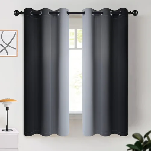 Miniatura 74 de COSVIYA Cortinas 100% Opacas Azul Degradado con Lazos Ajustables para Cocina Aislamiento Térmico Oscurecimiento de Habitación Cenefa con Bolsillo