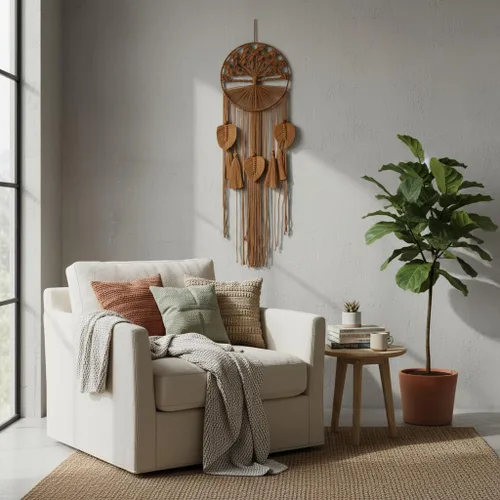 Miniatura 7 de Tapiz de macramé para colgar en la pared, diseño de árbol de la vida, tejido a mano para dormitorio, sala de estar, pasillo, símbolo de crecimiento