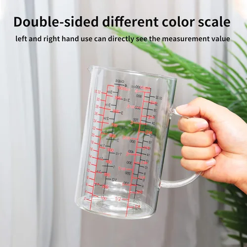 Miniatura 3 de 77L Taza medidora de vidrio, [escala de medición doble cara, mango aislado, pico en forma de V], taza medidora de vidrio de borosilicato de alta
