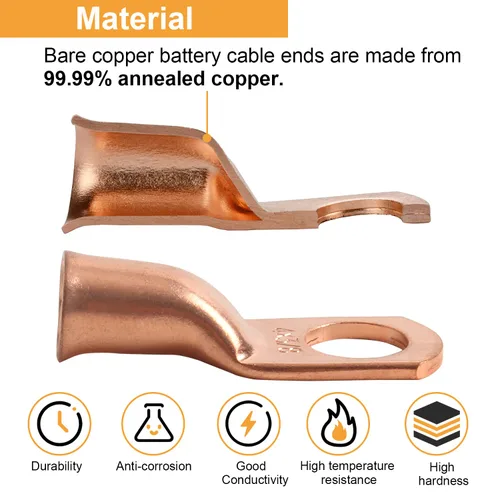 Miniatura 3 de 1/0 AWG 1/4" Stud (25 piezas), Terminal de Anillo de Batería de Servicio Pesado, Conectores de Calibre 0, Lengüetas de Alambre de Cobre de 1/0