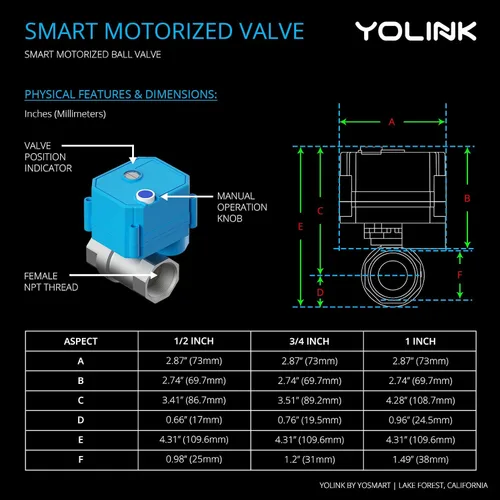 Miniatura 6 de Kit de control de válvula inteligente inalámbrico YoLink, válvula motorizada de acero inoxidable certificada NSF de 1/2", controlador inalámbrico 2