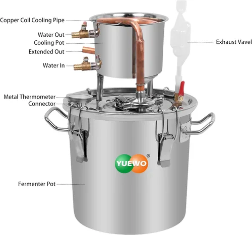 Miniatura 2 de YUEWO Still 8Gal 30L acero inoxidable agua alcohol destilador tubo de cobre kit de preparación casera para bricolaje whisky vino brandy