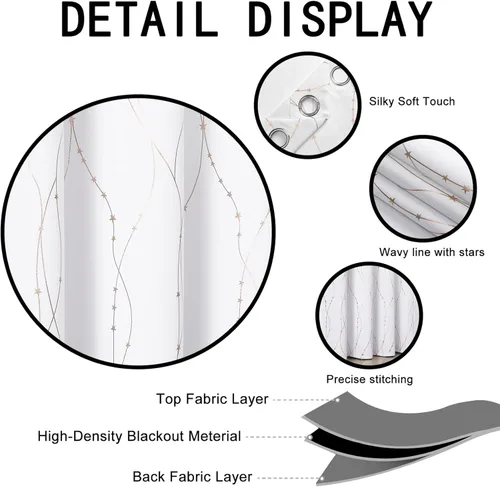 Miniatura 3 de SMILE WEAVER Cortinas blancas de Navidad de 54 pulgadas de largo para dormitorio, cortinas de oscurecimiento de habitación con estampado de Oro