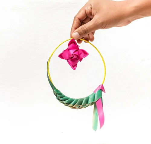 Miniatura 2 de Hojas de palmera redondas para colgar, decoración de loros, guirnaldas artificiales para decoración de boda india, Mehendi Haldi, decoraciones