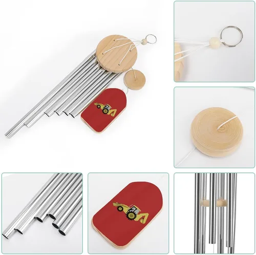 Miniatura 3 de Carillón de viento para excavadora de retroexcavadora de construcción con 6 tubos de aluminio para exteriores, decoración colgante de jardín