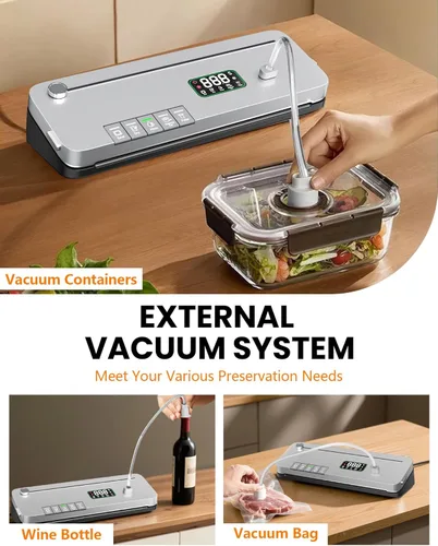 Miniatura 4 de Máquina selladora al vacío de alimentos, succión fuerte de 75 KPa, temporizador digital, cortador integrado, función de pulso, modos seco y húmedo