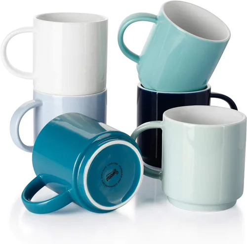 Sweese Tazas de café apilables, tazas de porcelana de 10 onzas para bebidas de café especiales, capuchino, café moca, café con leche, té y té, juego