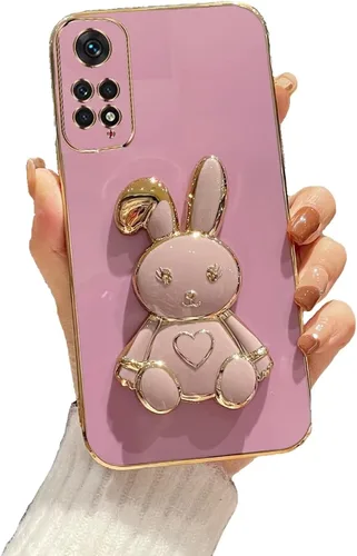Miniatura 30 de Estuche con soporte de conejo de corazón para Xiaomi Redmi Note 10S, galvanizado suave TPU protector delgado a prueba de golpes con lindo conejito