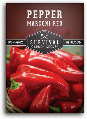 Survival Garden Seeds - Semilla de pimiento rojo Marconi para plantar - Paquete con instrucciones para plantar y cultivar pimientos italianos dulces