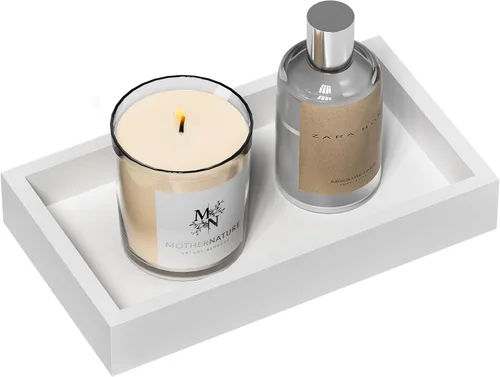 Miniatura 20 de Bandeja de tocador de baño para mostrador, bandeja decorativa de baño de bambú, bandeja de perfume para decoración del hogar, 11.3 pulgadas de largo