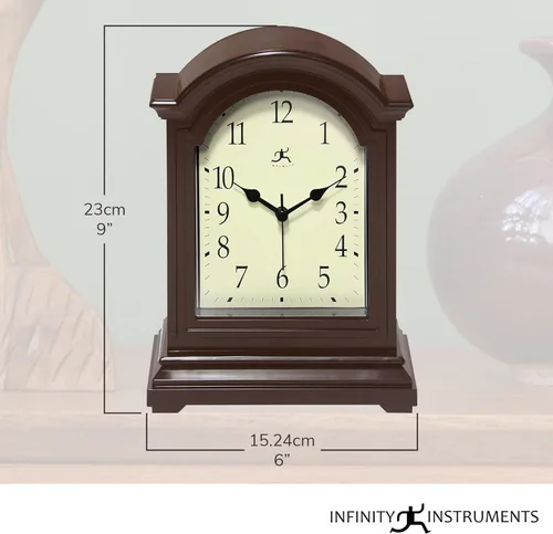 Miniatura 2 de Infinity Instruments Reloj de Abuelo de Mesa Marrón Antiguo 9 x 6 pulgadas Reloj de Repisa de Mesa Mini Decoración de Mesa de Escritorio Repisa
