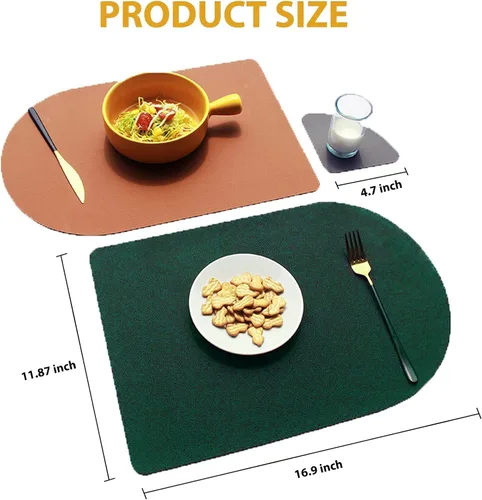 Miniatura 3 de Juego de 4 manteles individuales reversibles de piel sintética con posavasos, antideslizantes, lavables, para comedor, cocina, aislamiento