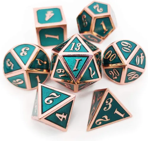 Miniatura 41 de Haxtec - Juego de dados de metal DND, dados poliédricos D&D compatibles con Dungeons and Dragons, regalo TTRPG, dados de metal bronce antiguo