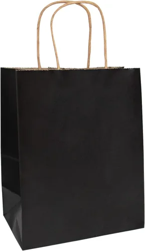 Miniatura 2 de vanhel Paquete de 50 bolsas de papel kraft negras medianas: 8 x 4.25 x 10.5 pulgadas, bolsas de papel Kraft, bolsas de regalo con asas, adecuadas