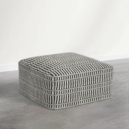 Miniatura 9 de SIMPLIHOME Macie Boho - Puf cuadrado tejido para exteriores/interiores en poliéster PET reciclado gris y blanco para sala de estar, dormitorio