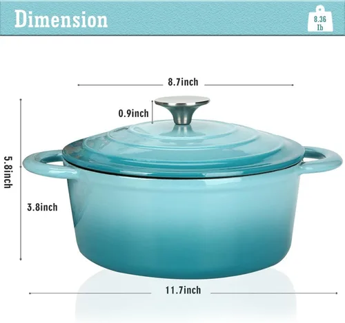 Miniatura 2 de COOKWIN Horno holandés de hierro fundido, olla redonda de 3 QT con tapa autobronceadora para hornear en casa, brasero, cocina, excelentes regalos