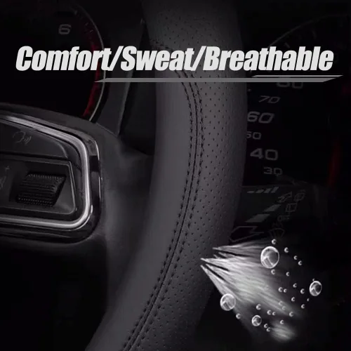 Miniatura 5 de Carodi Última Funda de Cuero Nappa para Volante de Automóvil, Elegante Cuero Antideslizante para Interior de Automóvil 15 pulgadas Universal