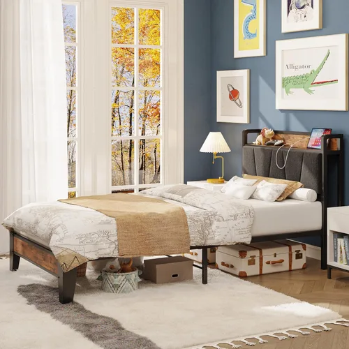 Miniatura 5 de LIKIMIO Marcos de Cama Twin XL, Cabecera de Almacenamiento con Estación de Carga, Sólido y Estable, Sin Ruido, No Necesita Somier, Fácil Montaje