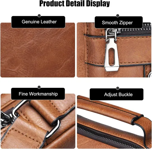 Miniatura 5 de FANDARE Bolso bandolera de cuero sintético para hombre, Marrón oscuro, Retro