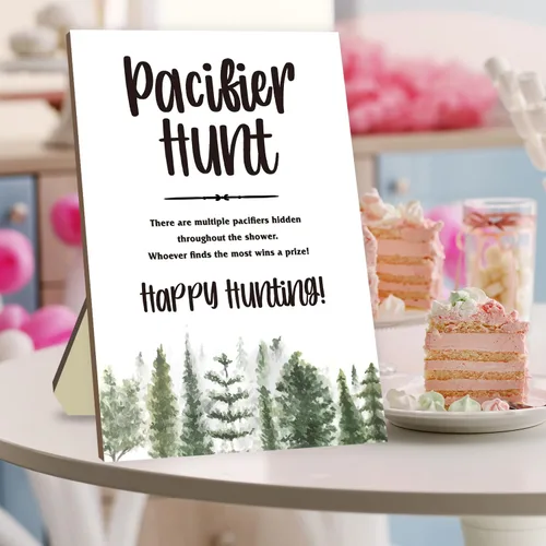 Miniatura 3 de Azbuk Juegos de fiesta de baby shower, caza de chupones para bebé, juego de baby shower, incluye chupetes temáticos de bosque, letrero de juego