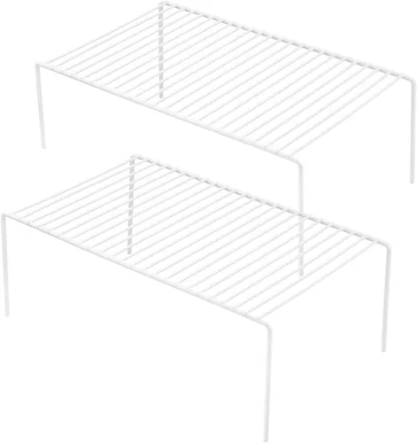 Juego de 2 estantes de almacenamiento para gabinete, tamaño mediano (13 x 9.4 pulgadas), organizador y almacenamiento de alambre de metal I Blanco