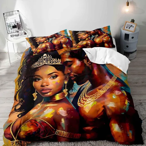 LUVIVIHOME Juego de funda de edredón afroamericana de 2 piezas, pintura al óleo, arte negro sexy, mujer negra, hombre, afro-queen y king, regalos
