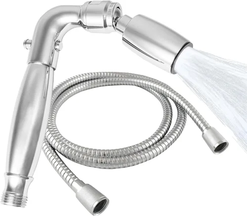 Miniatura 16 de Cabezal de ducha de mano de metal sólido de High Sierra con válvula de goteo y manguera de metal de 72 pulgadas con tubo interior de silicona. Flujo