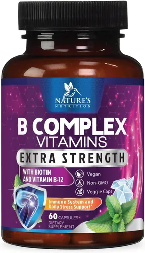 B Complex Vitaminas Cápsulas – Complejo B-100 súper completo con vitamina B12 B6 C biotina folato y ácido fólico para apoyo inmunológico y