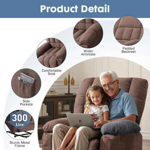 Miniatura 5 de DUMOS Rocker - Silla reclinable giratoria con masaje por vibración y calefacción lumbar, sillón reclinable de tela de felpilla giratoria de 270°