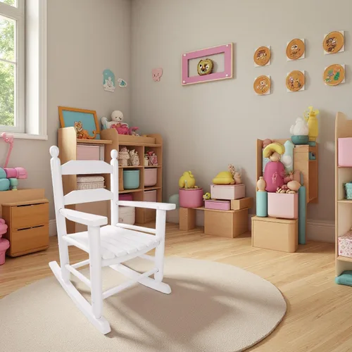 Miniatura 7 de Mecedora de madera para niños, cómoda mecedora reclinable para niños de 3 a 6 años, silla de descanso para bebés y niños, sala
