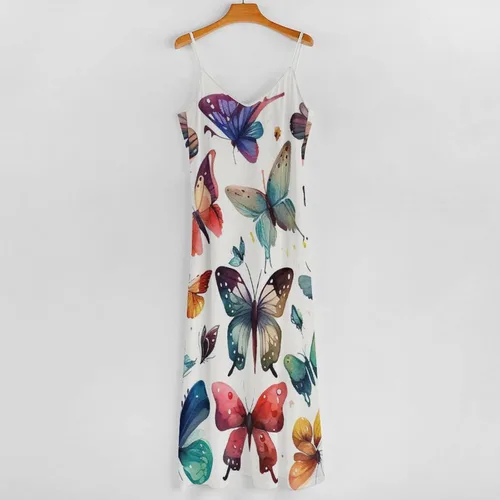 Miniatura 4 de Vestido largo de playa con estampado de mariposas coloridas para mujer, estampado floral, bohemio, vestido de playa