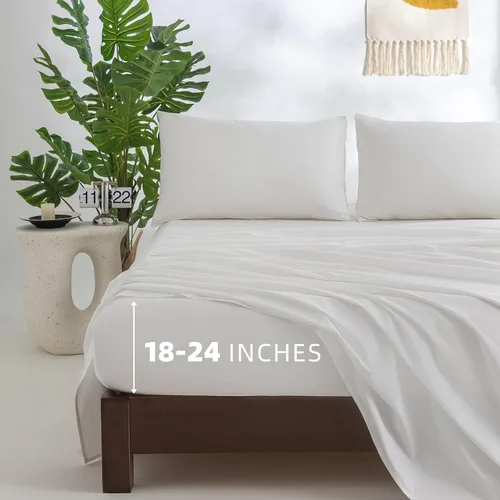 Miniatura 9 de Sábanas 100% algodón tamaño matrimonial, con bolsillo profundo para colchones de 18 a 24 pulgadas, juego de sábanas de lujo suaves y transpirables