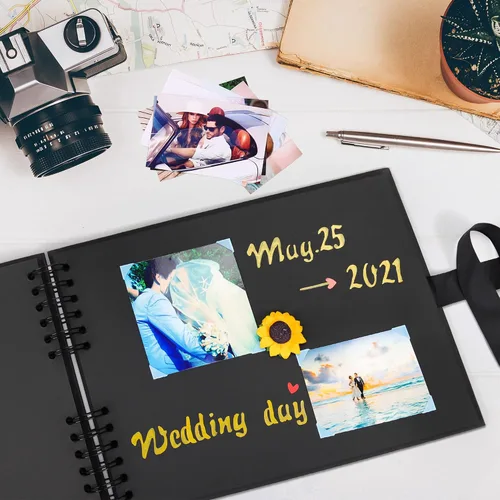 Miniatura 2 de Vienrose Álbum de recortes de 80 páginas, álbum de fotos DIY con accesorios, libro de recuerdos de papel kraft azul marino para bodas, cumpleaños