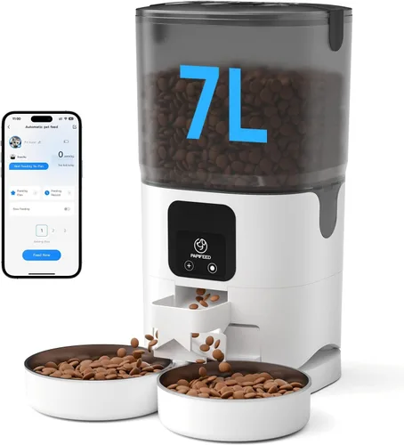 Miniatura 10 de PAPIFEED Comedero Automático para Gatos de 7L para 2 Gatos - Alimentador Automático Temporizado 2.4G WiFi con Control por APP, Dispensador de Comida