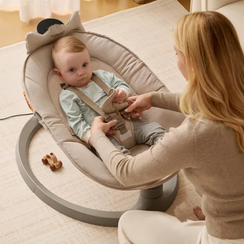 Miniatura 7 de Momcozy Columpio Eléctrico 2 en 1 para Bebé, Sistema de Soporte de Doble Brazo y Movimientos Inspirados por los Padres, Convertible a Asiento